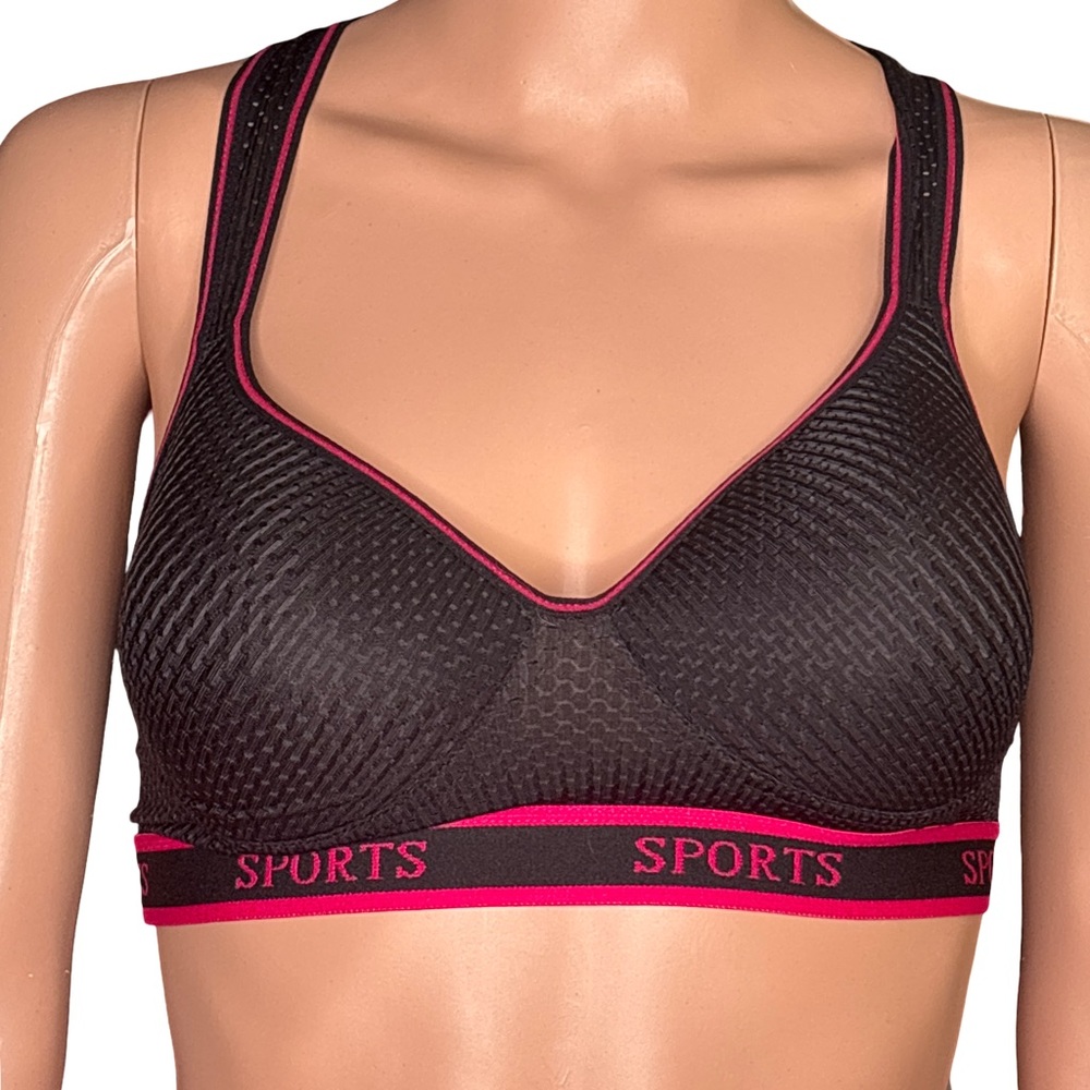 Stylish Black and Pink Sports Bra Racerback 36B